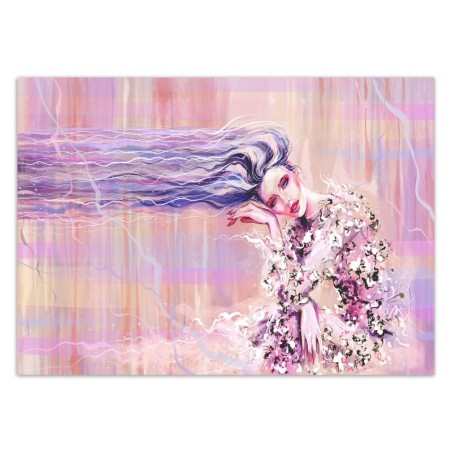 Fototapete - Eine Frau mit langen Haaren Rosa Lila | Feeby