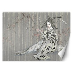 Fototapete - Geisha Vintage Asien Frau Blau | Feeby