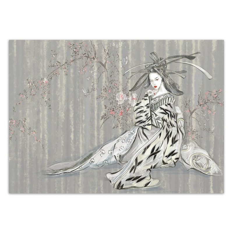 Fototapete - Geisha Vintage Asien Frau Blau | Feeby