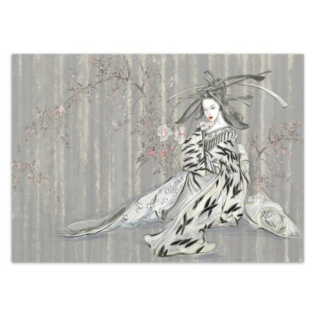 Fototapete - Geisha Vintage Asien Frau Blau | Feeby