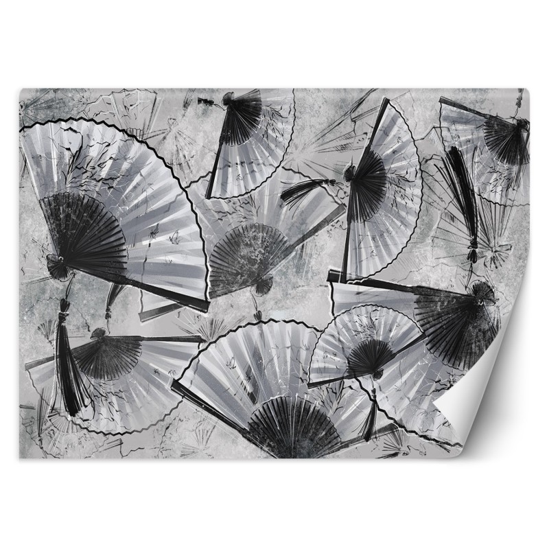 Modische Fototapete - Japanische Fans Beton Grau | Feeby