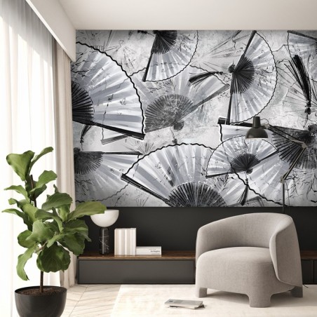 Modische Fototapete - Japanische Fans Beton Grau | Feeby