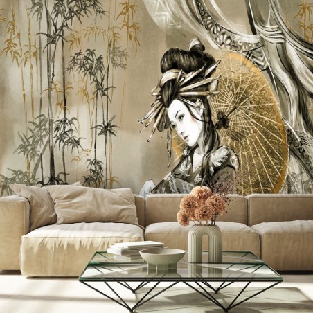 Fototapete - Geischa Regenschirm wie gemalt | Feeby