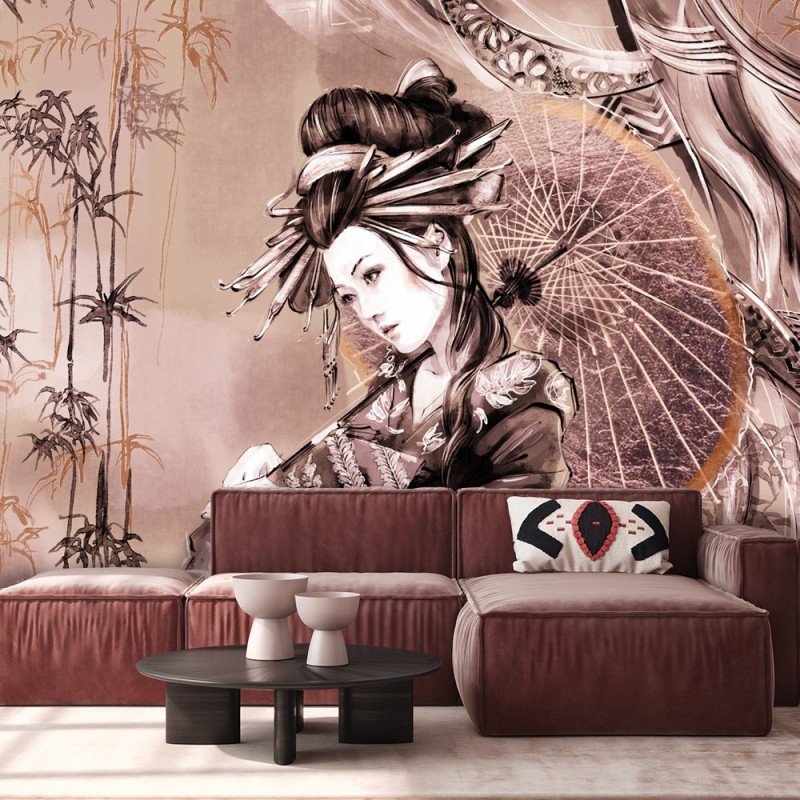 Fototapete - Geisha Portrait Rosa Braun | Feeby