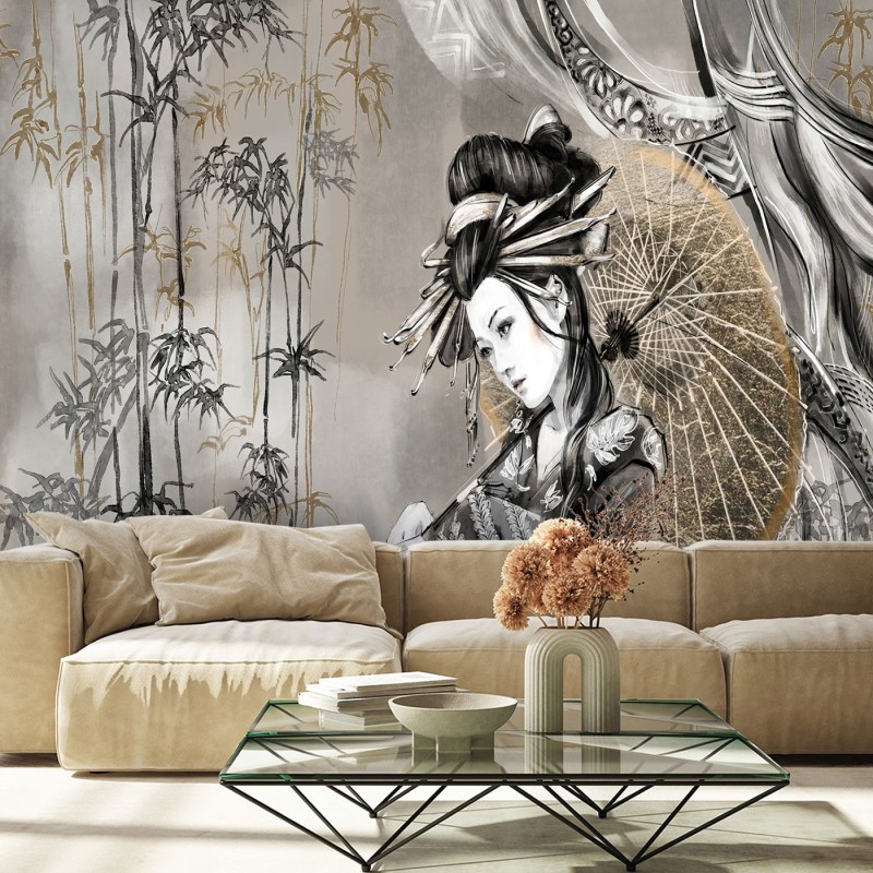 Moderne Fototapete - Geisha und Bambus | Feeby