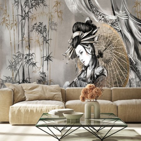 Moderne Fototapete - Geisha und Bambus | Feeby