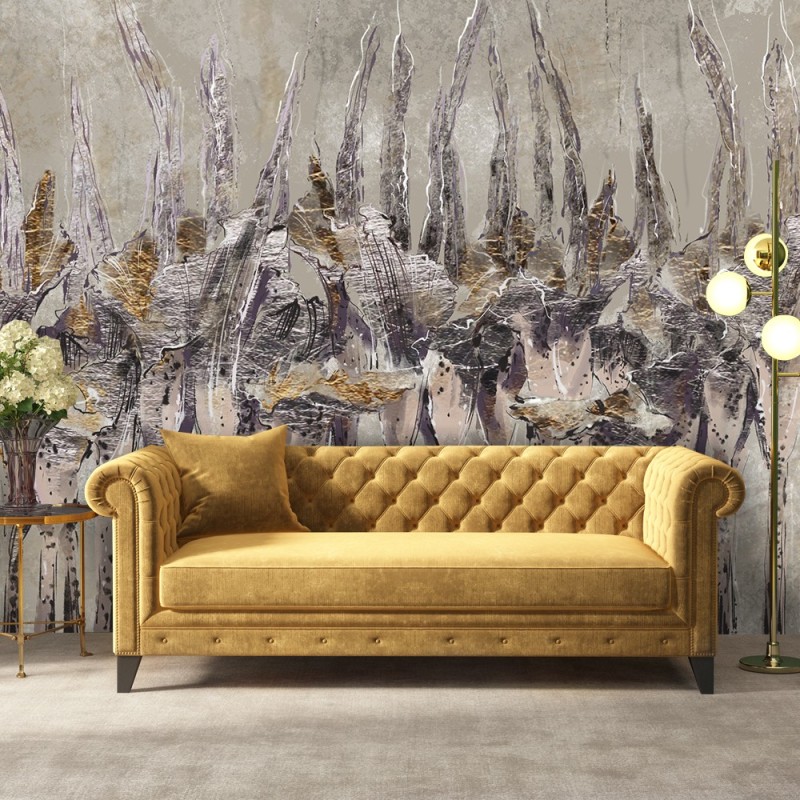 Fototapete - Abstrakt Blumen Pflanzen Beton Beige Grau | Feeby