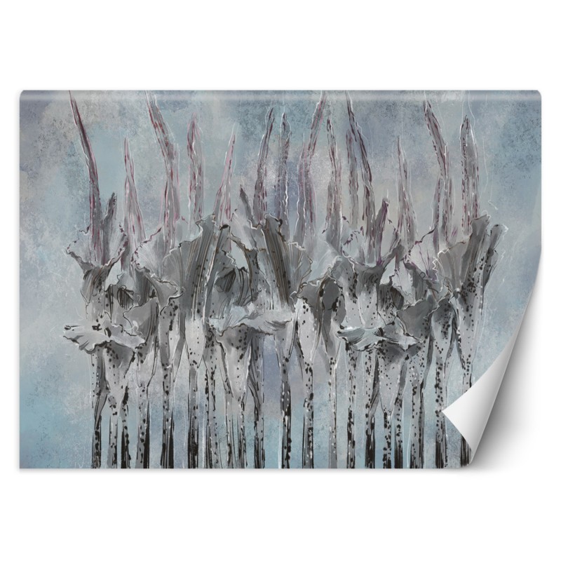 Fototapete - Abstrakt Blumen Pflanzen Beton Blau Grau | Feeby