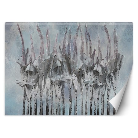 Fototapete - Abstrakt Blumen Pflanzen Beton Blau Grau | Feeby