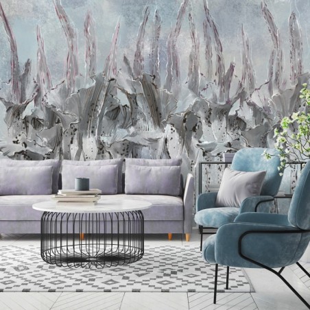 Fototapete - Abstrakt Blumen Pflanzen Beton Blau Grau | Feeby