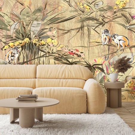 Fototapete - Affen im Tropische Dschungel Beige Braun Orange | Feeby