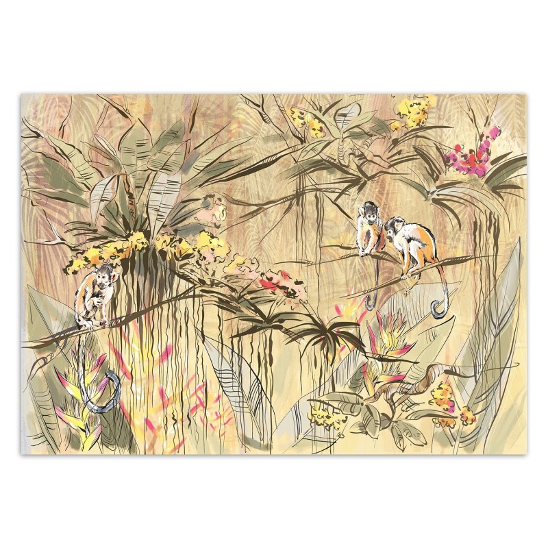 Fototapete - Affen im Tropische Dschungel Beige Braun Orange | Feeby