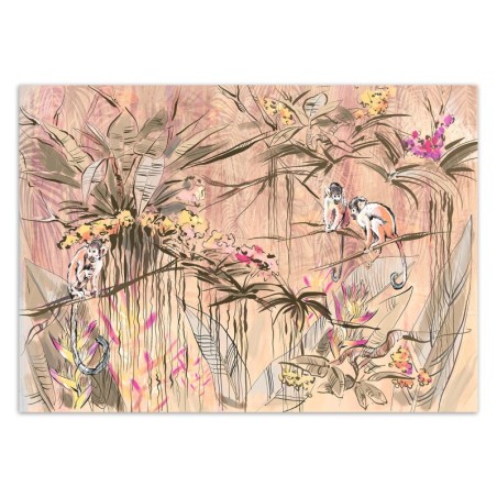 Fototapete - Affen im Tropische Dschungel Braun Orange Rosa | Feeby