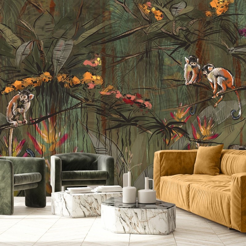 Fototapete - Affen im Tropische Dschungel Braun Orange | Feeby