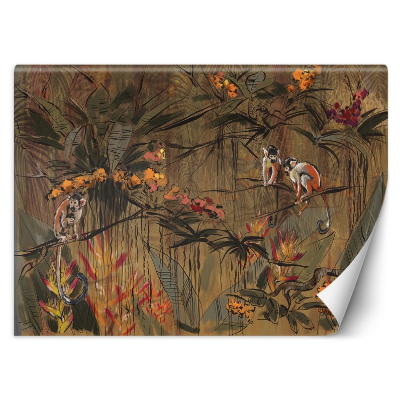 Fototapete - Affen im Tropen Dschungel Braun Orange | Feeby