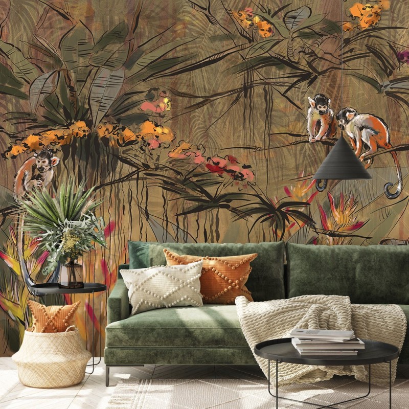 Fototapete - Affen im Tropen Dschungel Braun Orange | Feeby