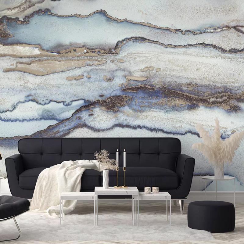 Fototapete - Marmor Struktur Blau Türkis Grau Abstrakt | Feeby