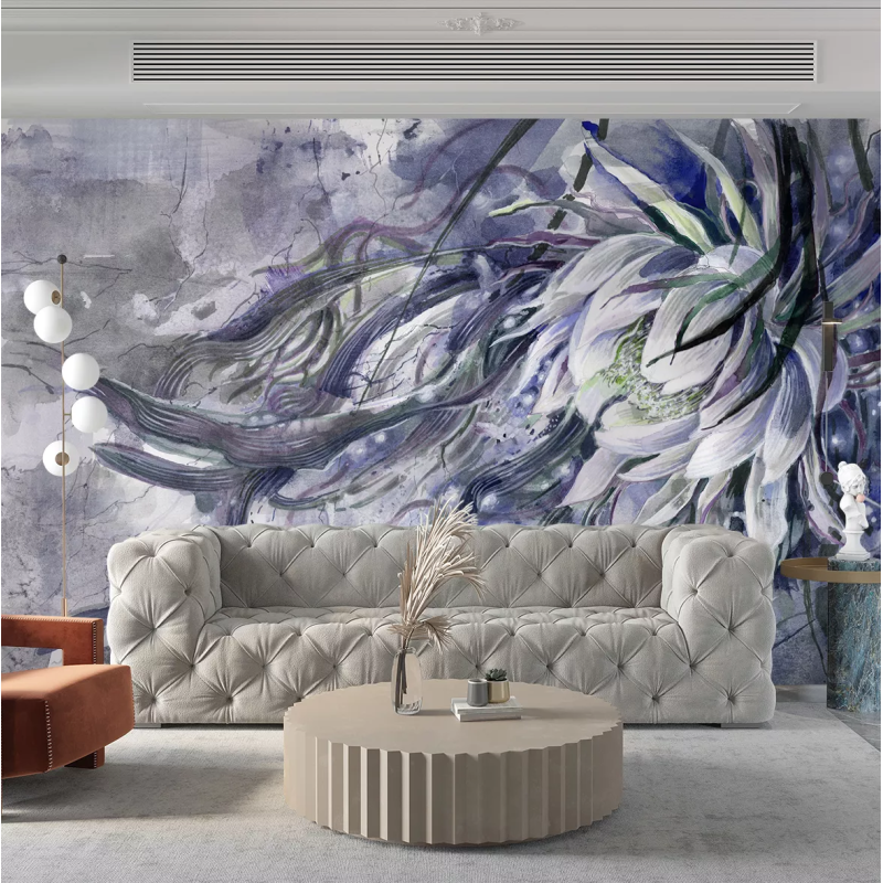 Fototapete - Handbemalt Seerose Blumen Pflanzen Viollet Blau Lila | Feeby