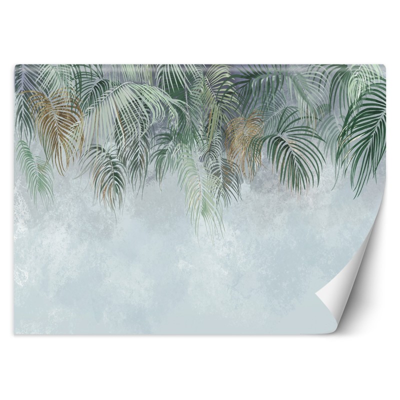 Modische Fototapete - Beton Palmenblätter Grün Beige | Feeby