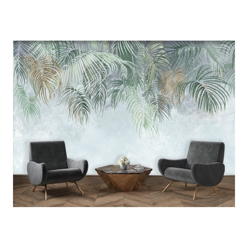 Modische Fototapete - Beton Palmenblätter Grün Beige | Feeby