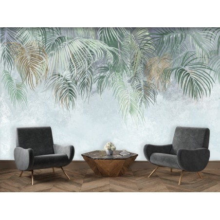 Modische Fototapete - Beton Palmenblätter Grün Beige | Feeby