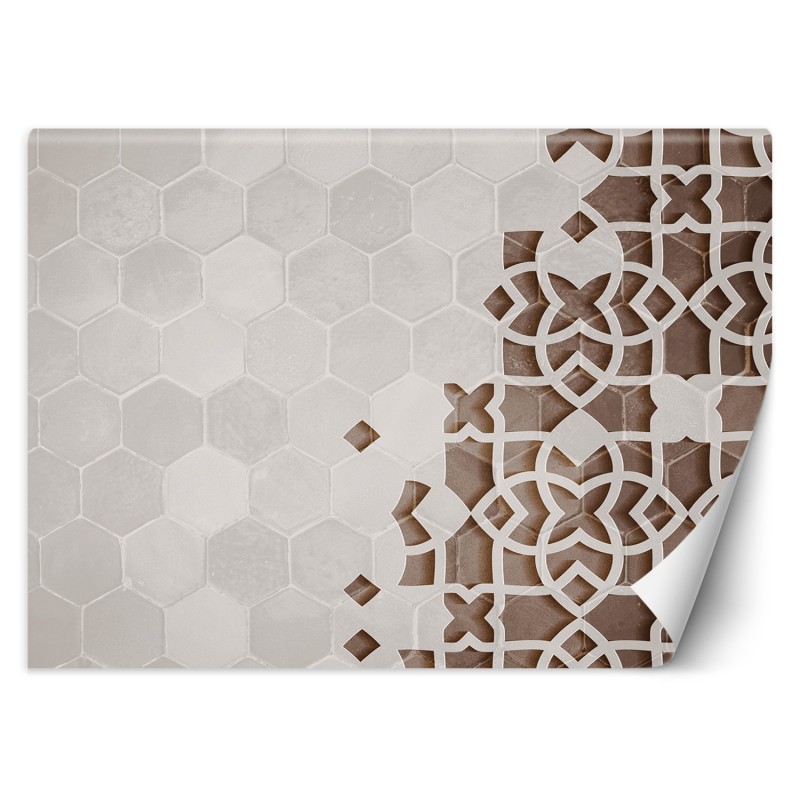 Fototapete - 3D Beton Mandala Ornament Braun Beige | Feeby