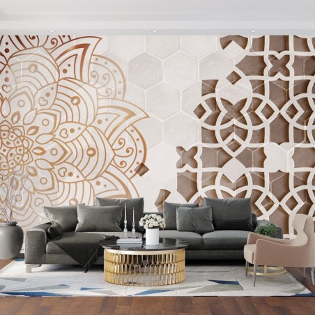 Fototapete - 3D Mandala Ornament Braun Abstrakt | Feeby
