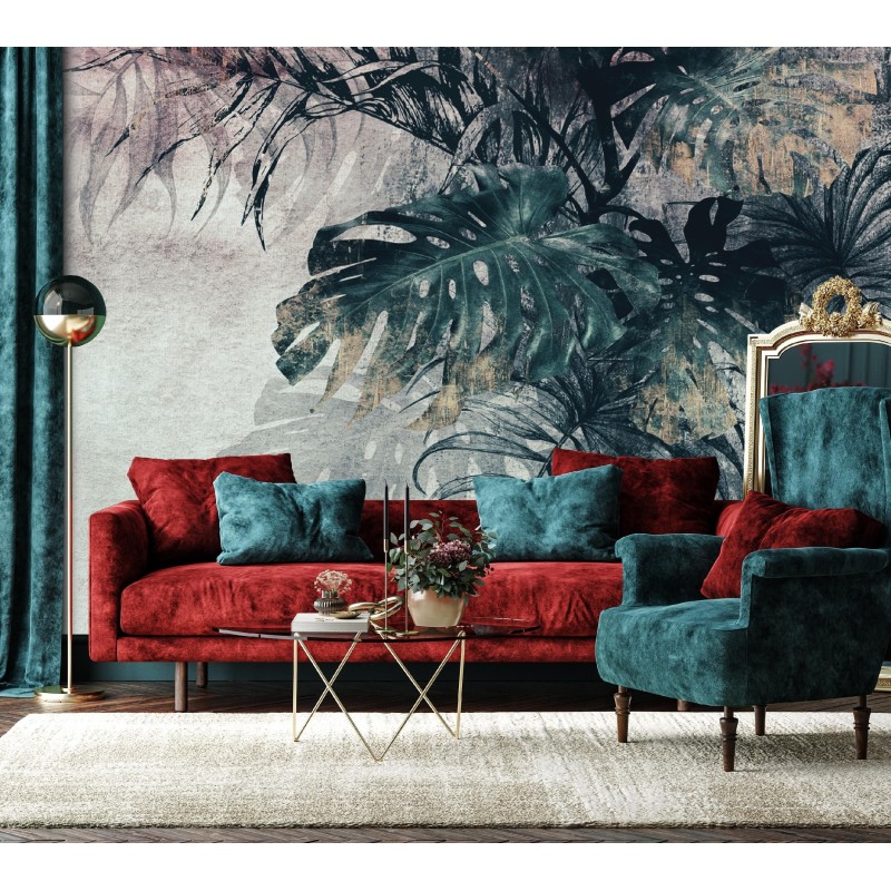 Fototapete - 3D Monstera Palm Blätter Beton | Feeby