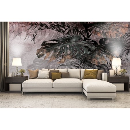 Fototapete - Monstera Palmen Blätter Beton 3D | Feeby