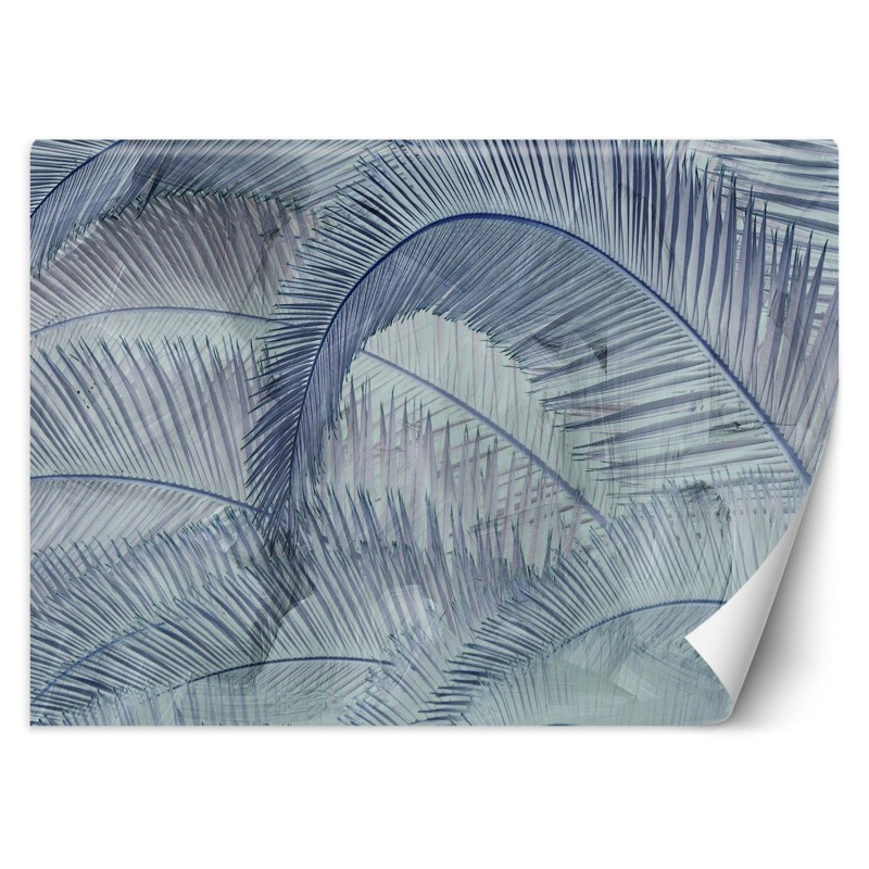 Modische Fototapete - 3D Palmenblätter Blau | Feeby