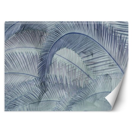 Modische Fototapete - 3D Palmenblätter Blau | Feeby