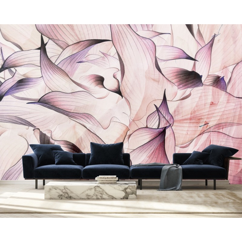 Fototapete - Blumen Blätter Violett Rosa 3D Effekt | Feeby