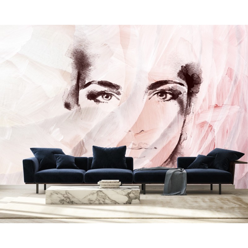 Moderne Fototapete - Weibliches Frau Gesicht Rosa | Feeby