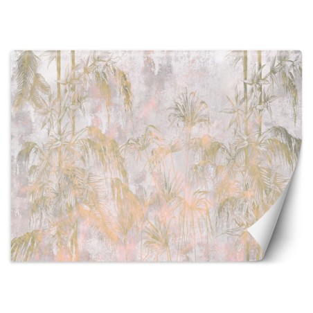 Fototapete - Dschungel Blätter Pflanzen Beton Gold | Feeby