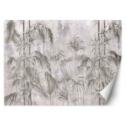Fototapete - Dschungel Beton Schwarz-Weiß-Pflanzen | Feeby