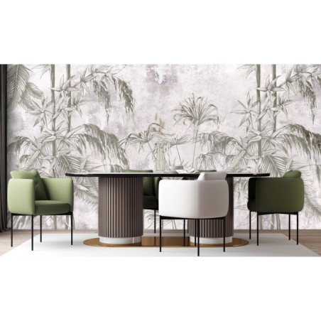 Fototapete - Dschungel Beton Schwarz-Weiß-Pflanzen | Feeby