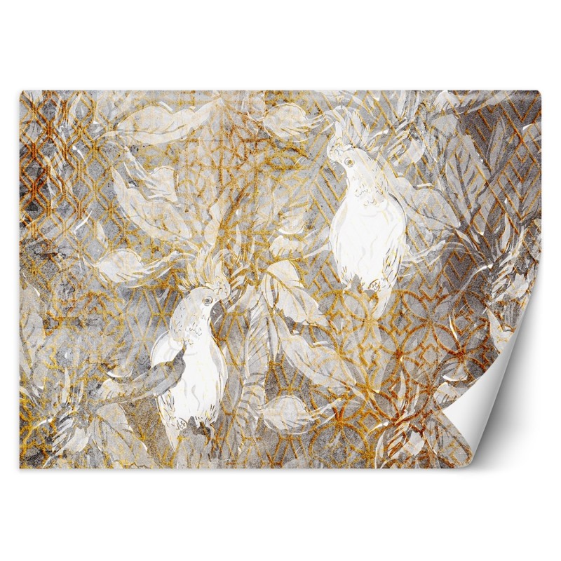 Fototapete - Papageien Gold Weiß | Feeby