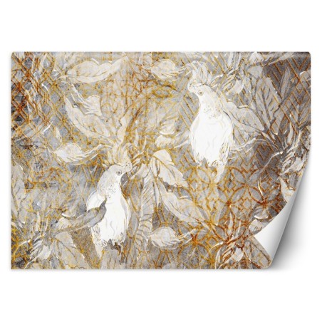 Fototapete - Papageien Gold Weiß | Feeby