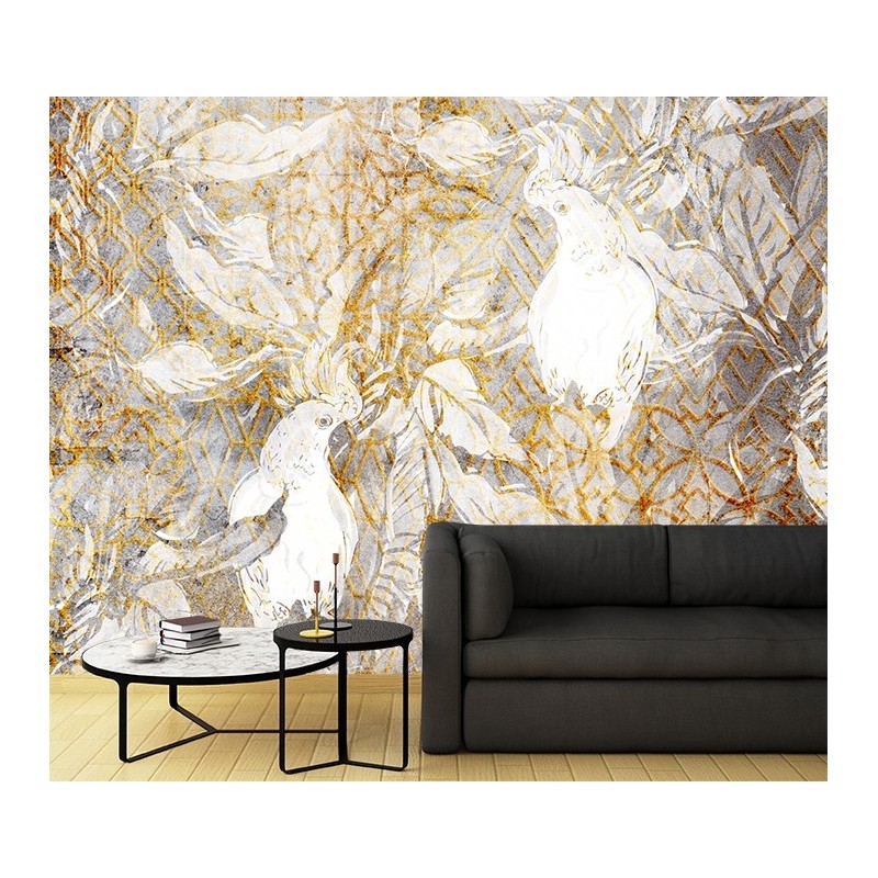 Fototapete - Papageien Gold Weiß | Feeby