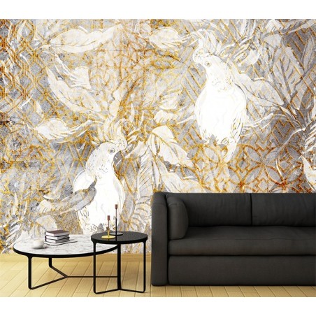 Fototapete - Papageien Gold Weiß | Feeby