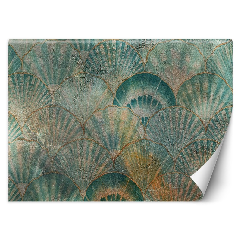 Modische Fototapete - Türkis Muscheln Beton | Feeby