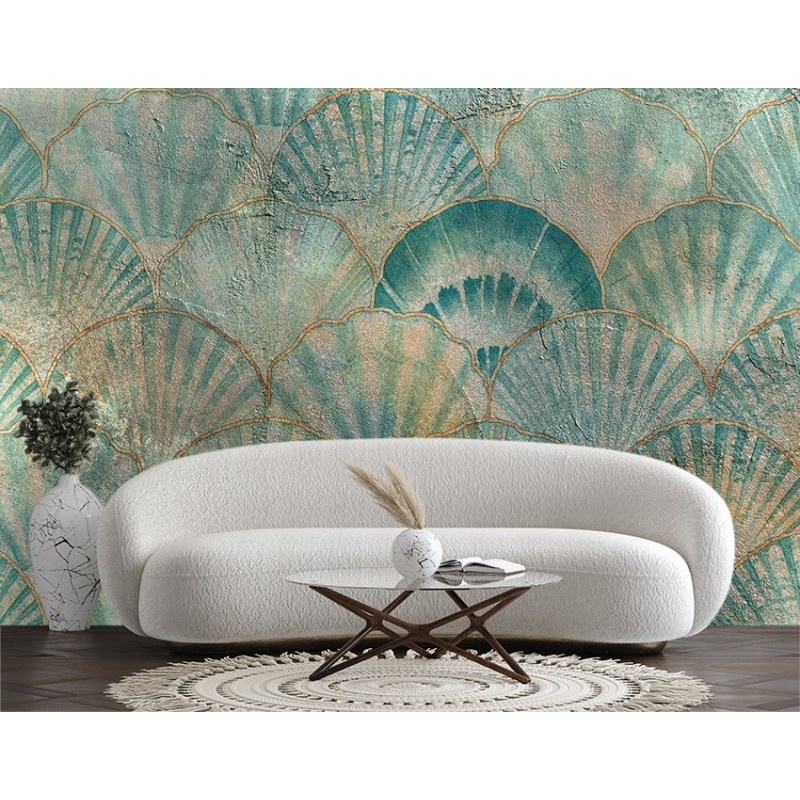 Modische Fototapete - Türkis Muscheln Beton | Feeby