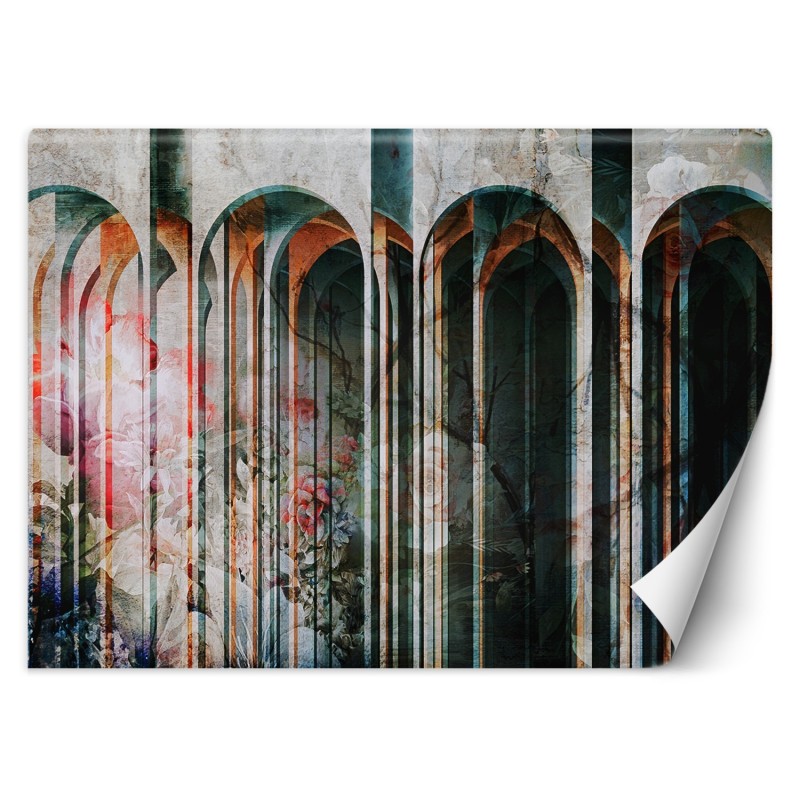 Modische Fototapete - Bunte Blumen Säulen | Feeby