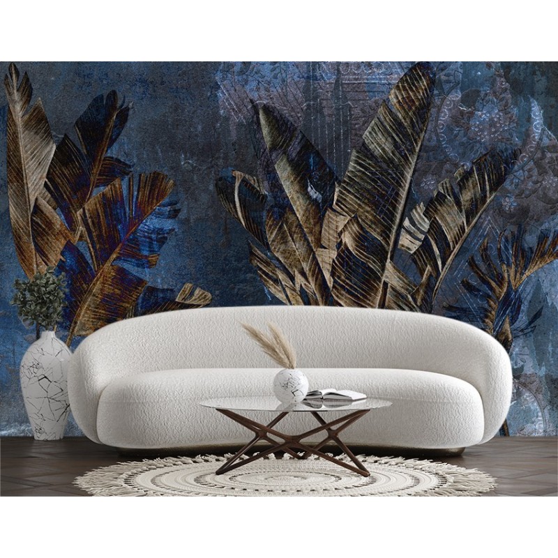 Fototapete - Bananenblätter Gelb Blau | Feeby