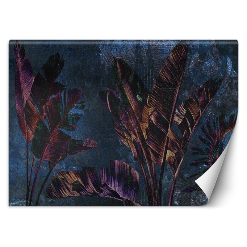 Moderne Fototapete - Bananen Blätter Violett Blau | Feeby