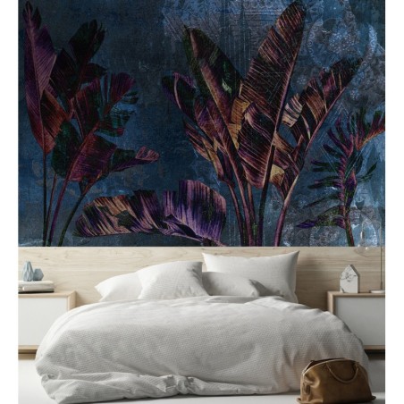 Moderne Fototapete - Bananen Blätter Violett Blau | Feeby