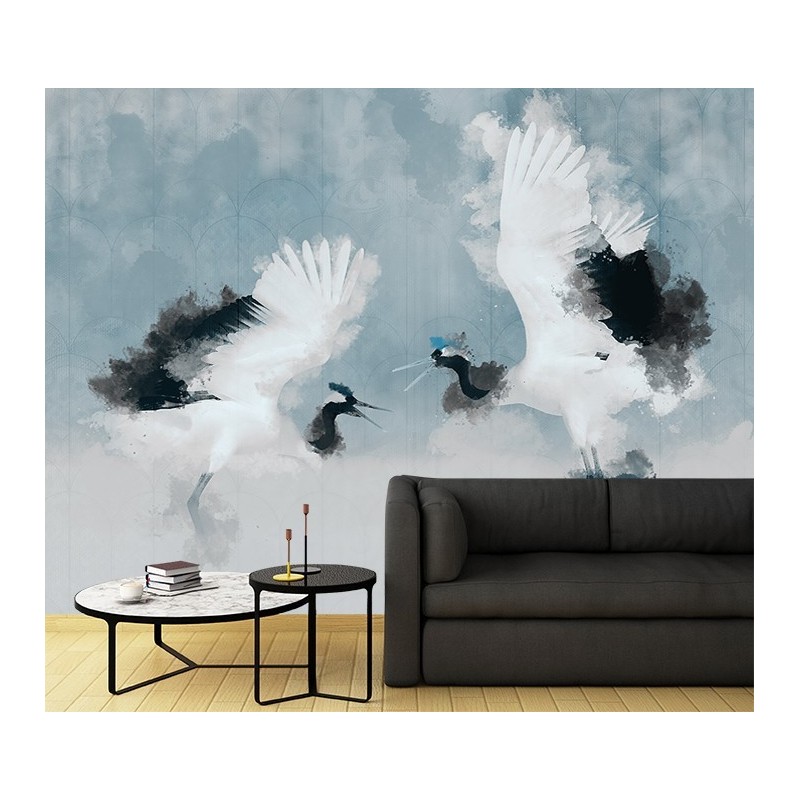 Fototapete - Kränen Vögel Abstrakt | Feeby