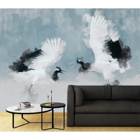 Fototapete - Kränen Vögel Abstrakt | Feeby