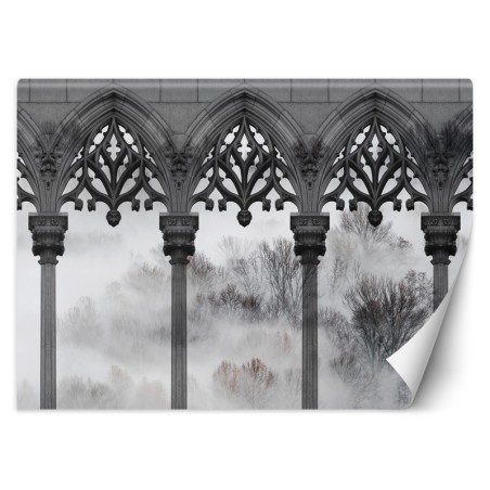 Moderne Fototapete - Bäume Nebelsäulen Schwarz Weiß | Feeby