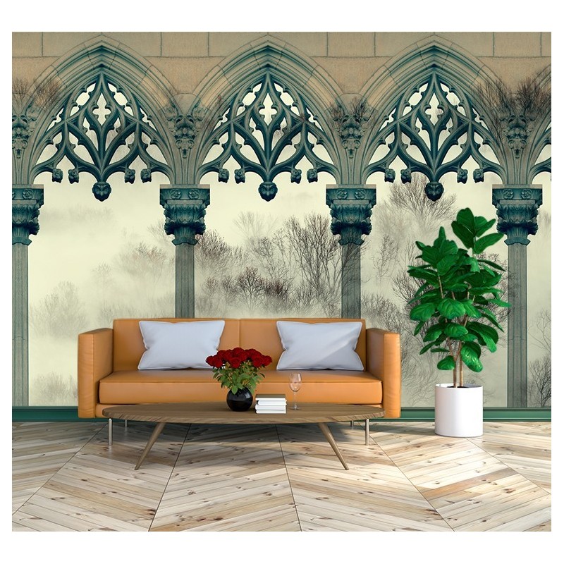 Modische Fototapete - Bäume Nebel Säulen | Feeby